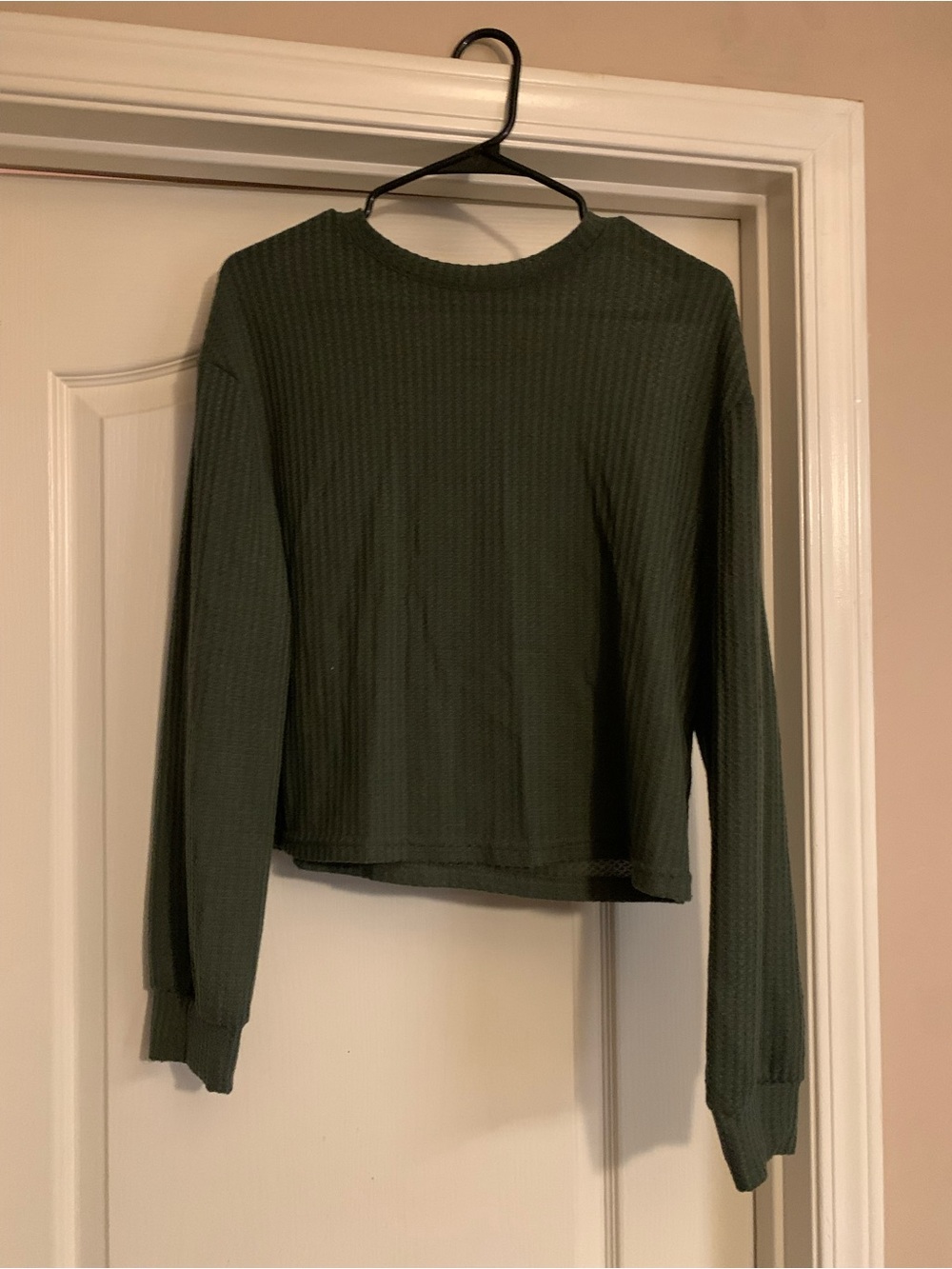 Olive Green Long-Sleeve Waffle Thermal Sweater